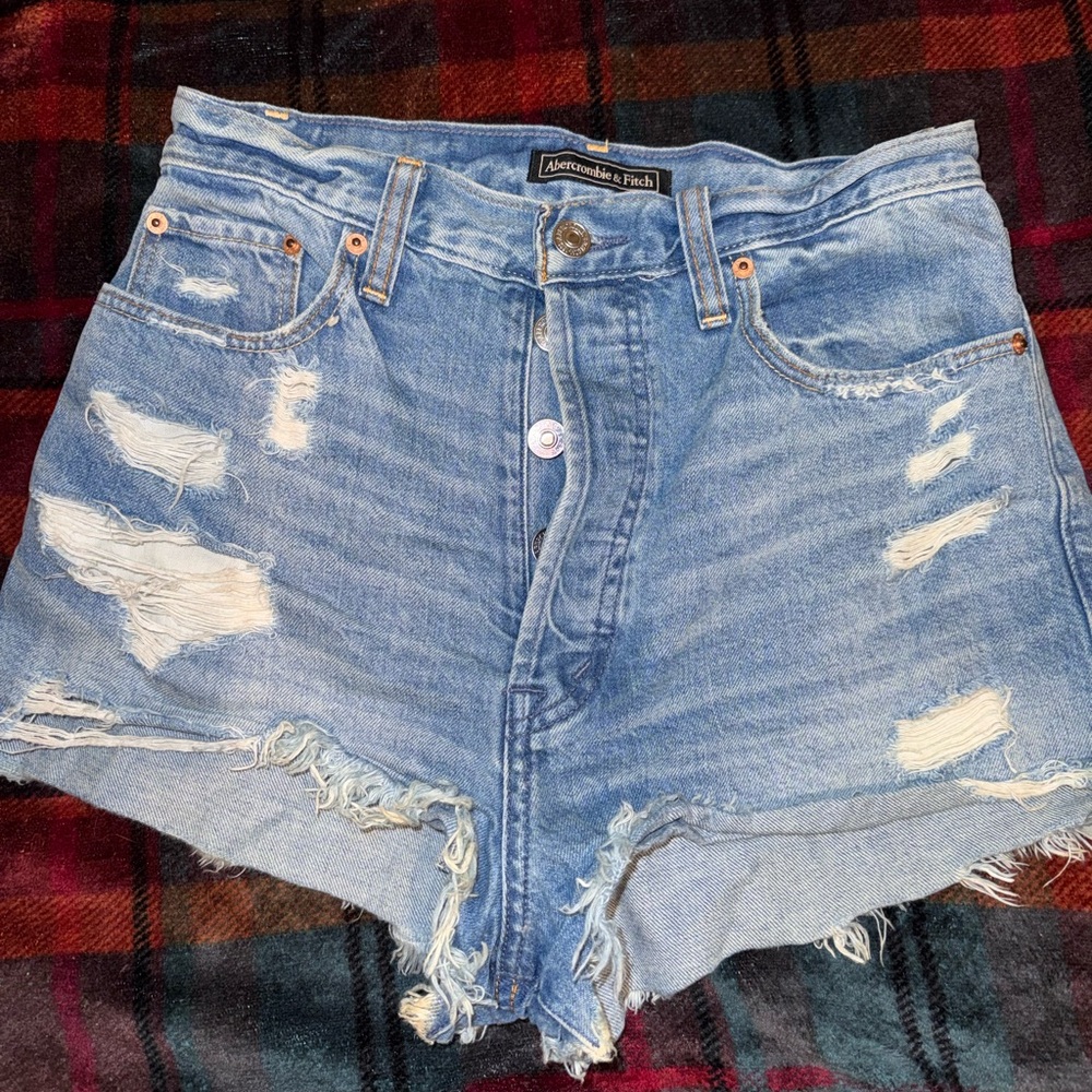 Abercrombie & Fitch Distressed Light Blue Jean Shorts